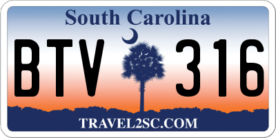 SC license plate BTV316