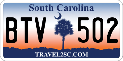 SC license plate BTV502