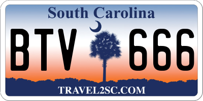 SC license plate BTV666