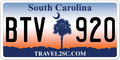 SC license plate BTV920