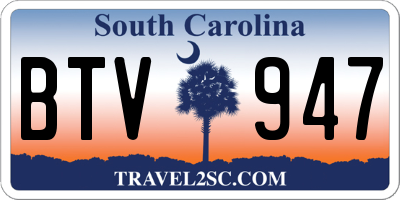 SC license plate BTV947