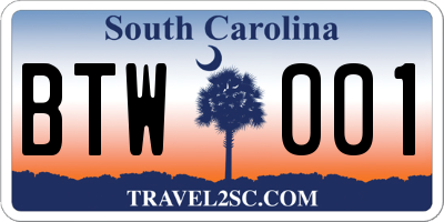 SC license plate BTW001