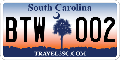 SC license plate BTW002