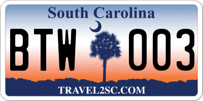 SC license plate BTW003