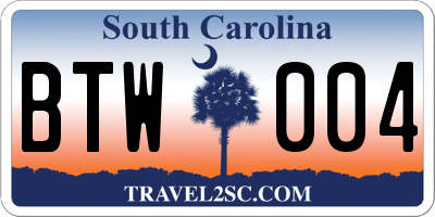 SC license plate BTW004