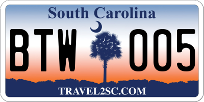 SC license plate BTW005