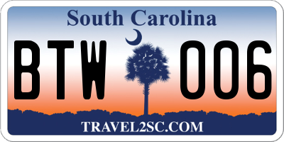 SC license plate BTW006