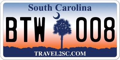 SC license plate BTW008