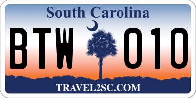 SC license plate BTW010