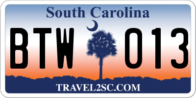 SC license plate BTW013