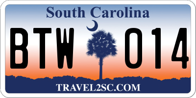 SC license plate BTW014