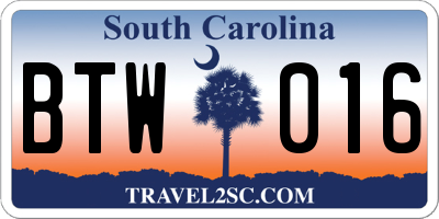 SC license plate BTW016