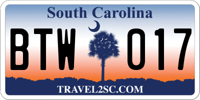 SC license plate BTW017