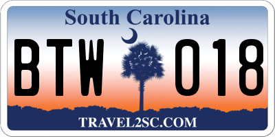 SC license plate BTW018