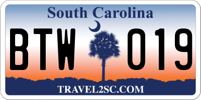 SC license plate BTW019