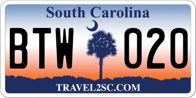 SC license plate BTW020