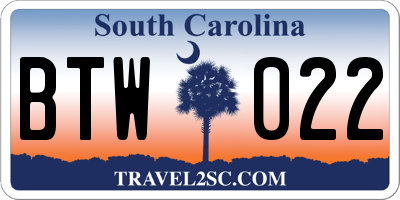 SC license plate BTW022