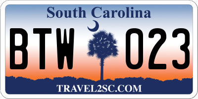 SC license plate BTW023