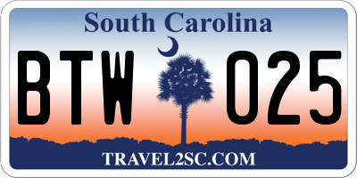 SC license plate BTW025