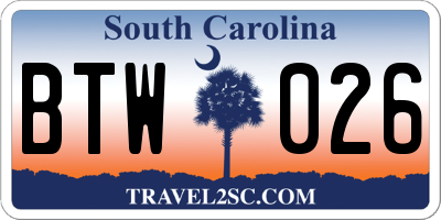 SC license plate BTW026