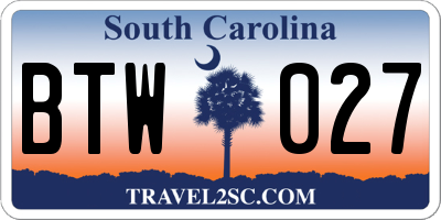 SC license plate BTW027