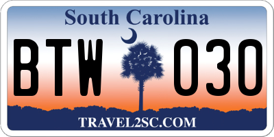 SC license plate BTW030