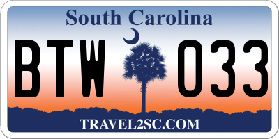 SC license plate BTW033