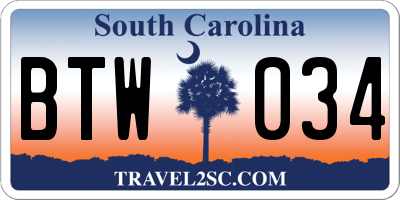 SC license plate BTW034