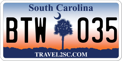 SC license plate BTW035