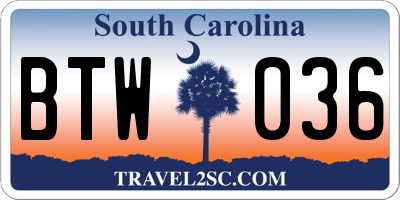 SC license plate BTW036