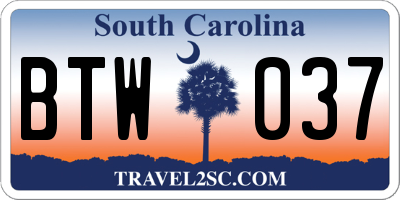 SC license plate BTW037