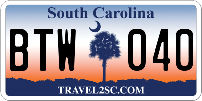 SC license plate BTW040