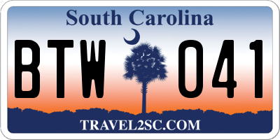 SC license plate BTW041