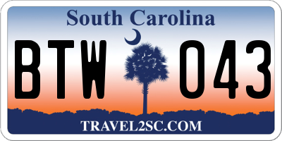 SC license plate BTW043