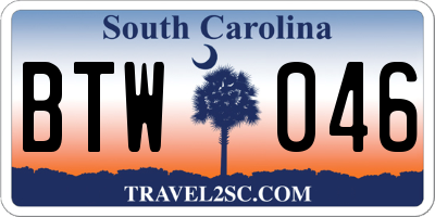 SC license plate BTW046