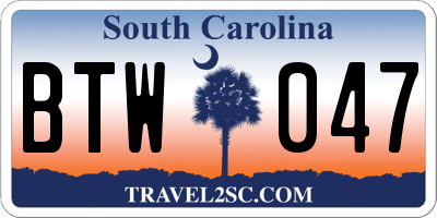 SC license plate BTW047