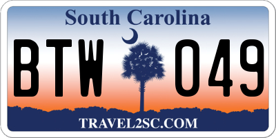 SC license plate BTW049