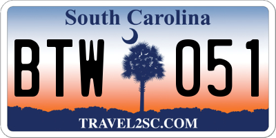 SC license plate BTW051