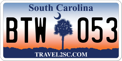 SC license plate BTW053