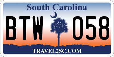 SC license plate BTW058