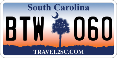 SC license plate BTW060
