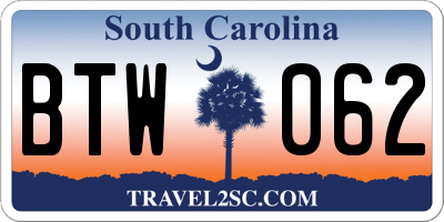 SC license plate BTW062