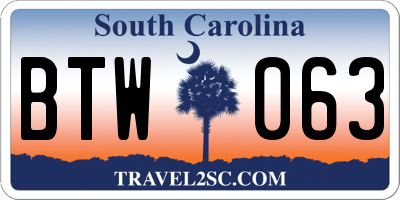 SC license plate BTW063