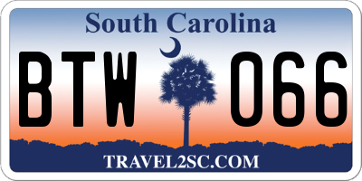 SC license plate BTW066