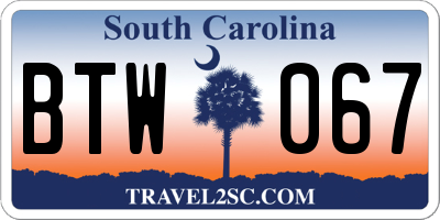 SC license plate BTW067