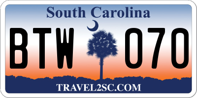 SC license plate BTW070