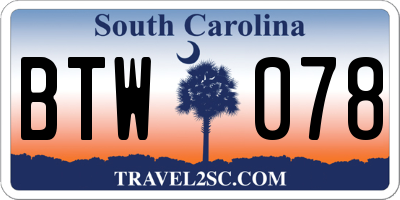 SC license plate BTW078