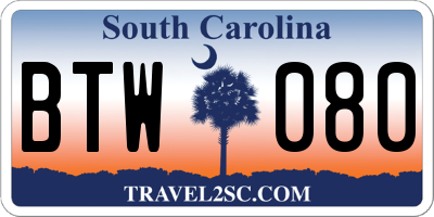 SC license plate BTW080
