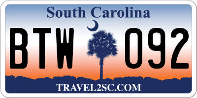 SC license plate BTW092