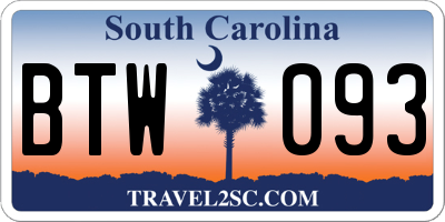 SC license plate BTW093